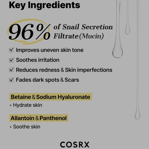 COSRX Advanced Snail 96 Mucin Power Essence - Clear 100 Ml/3.38 Oz NIB - Picture 2 of 12